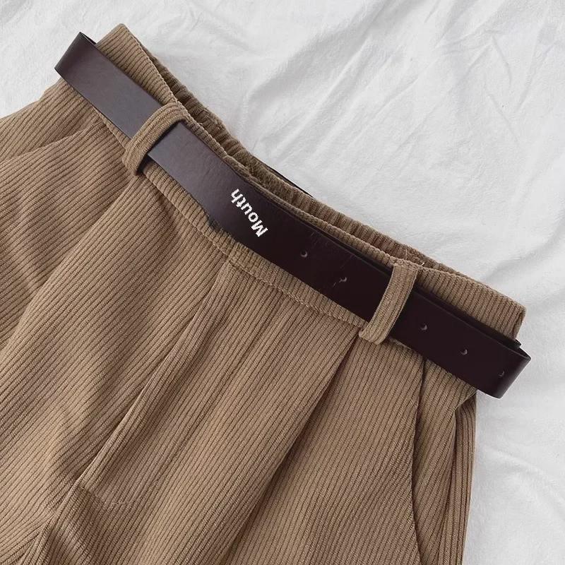 Dámské retro manšestrové šortky s širokým pasem – podzimní/zimní móda