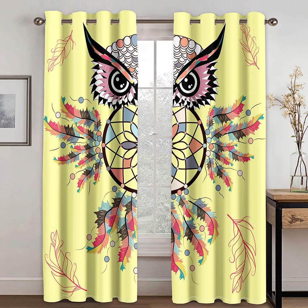 

3D Dreamcatcher Шторы Животные Сова Шторы 2 Панели Древний Индийский Стиль Гостиная Спальня Балкон Кухня Детская Комната Декор 50W130H(CM)x2&Grommet Top