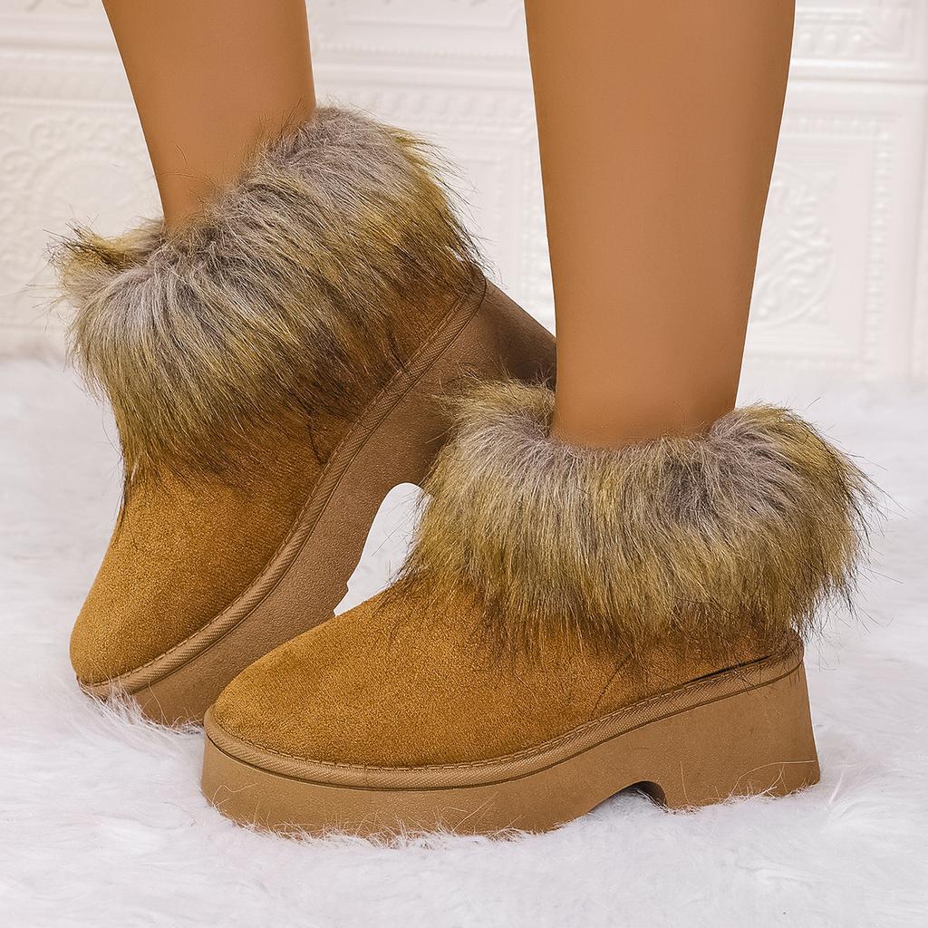 Fashion Fashion Faux Fur Snow Boots 2025 Winter Warm Short Plush High Heel Women's Ankle Boots Thick Platform Wedge Heel Shoes Woman