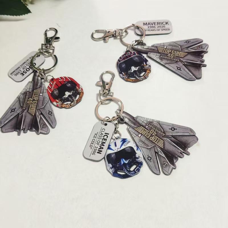 Ice Man Helmet & Fighter Jet Pendant Keychain - 40th Anniversary Top Gun Gift