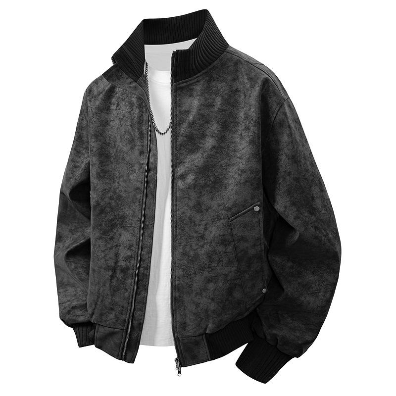 Men's Retro PU Leather Jacket with Stand Collar - Trendy, Versatile, Loose Fit for Spring and Autumn with Plus Velvet Casual Design.