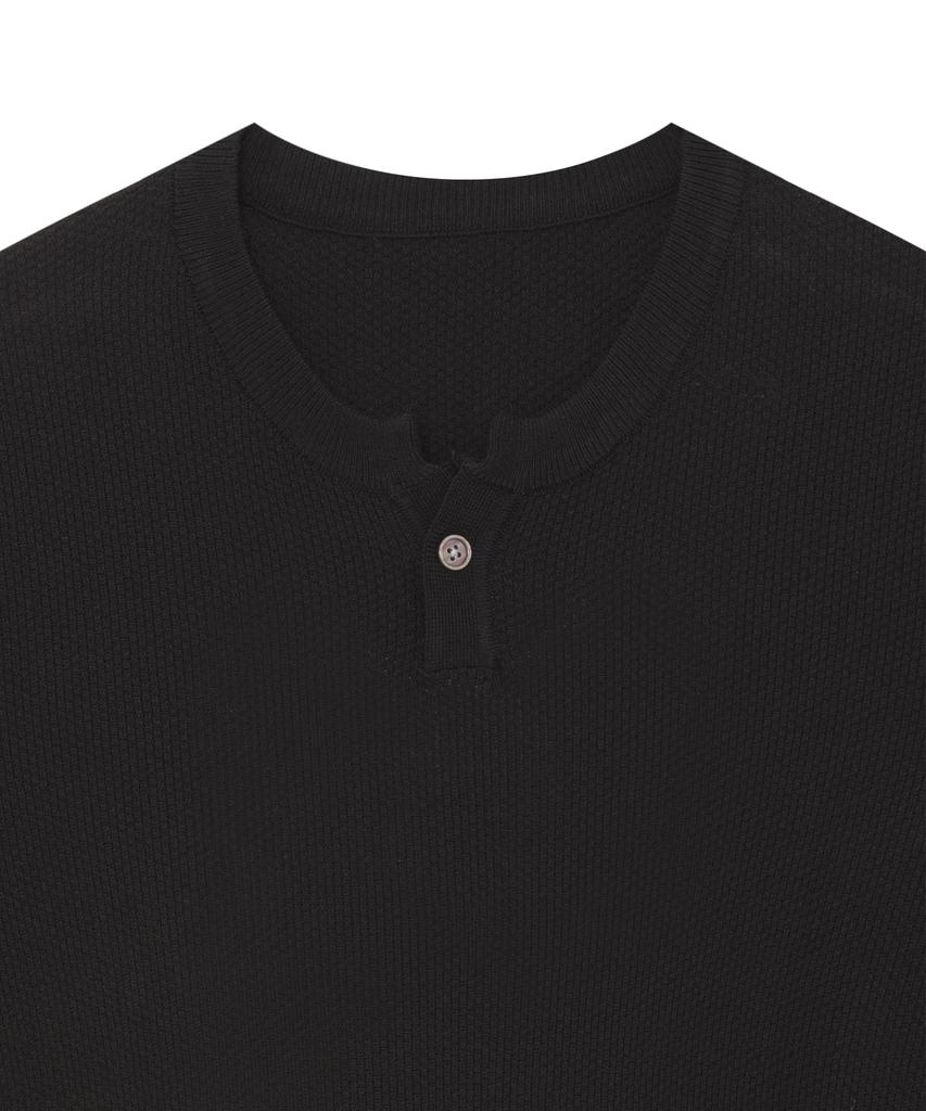 IRONYPORNO WHITELINE 86-Iro355 Basic One-Button Round Short Sleeve Knit Black