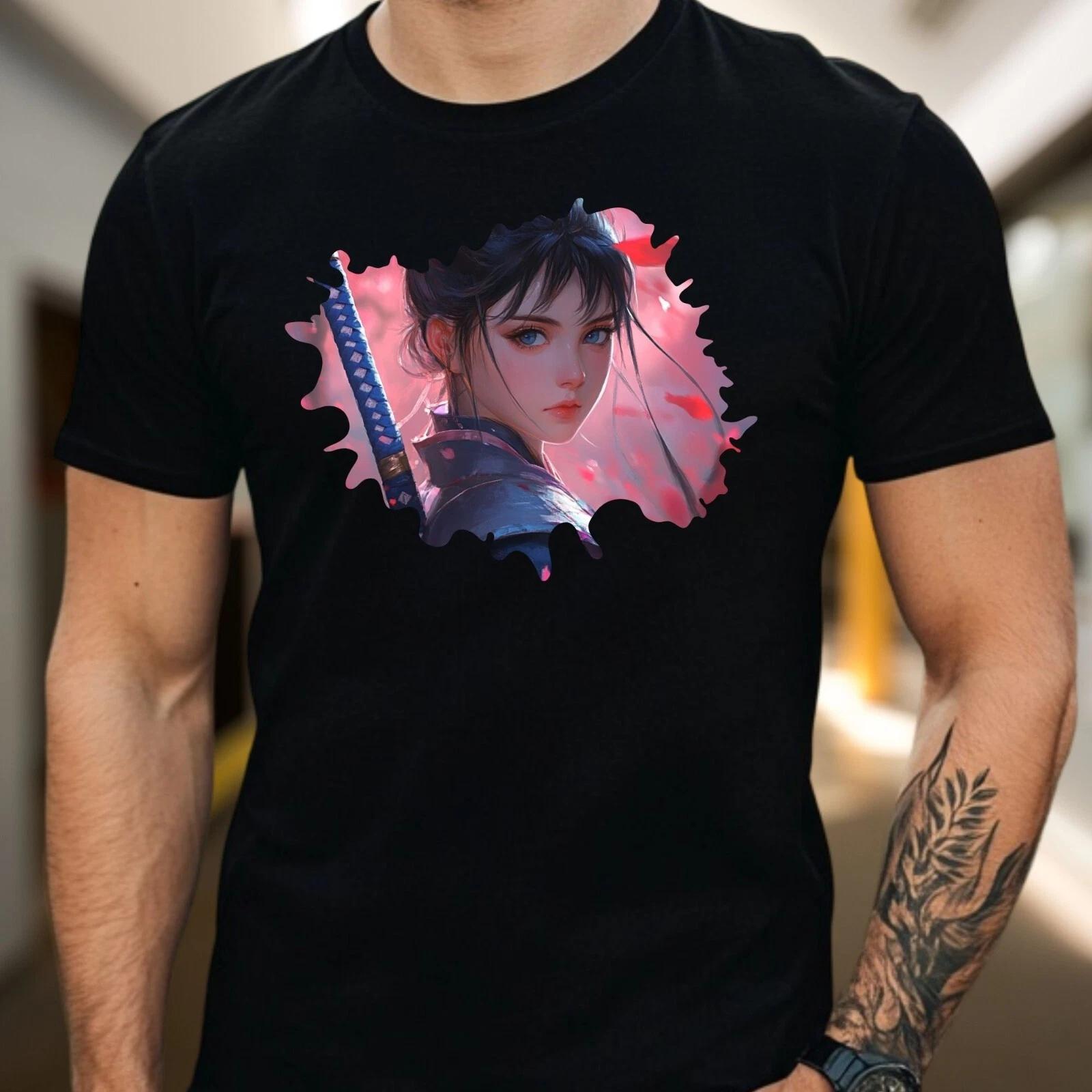 T-Shirt Herren Anime Kriegerin Motiv Baumwolle Größe S bis 5XL XXL