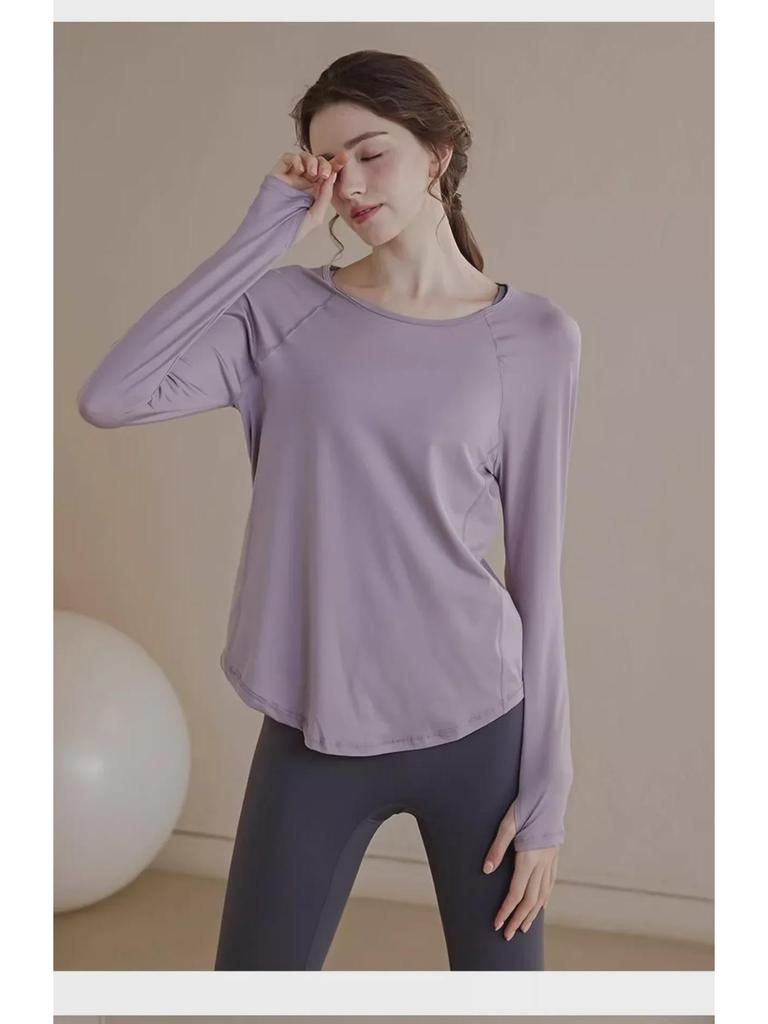 Damska koszulka sportowa z długim rękawem szybkoschnąca - Slim, oddychająca i o luźnym kroju na wiosenne bieganie na świeżym powietrzu i jogę