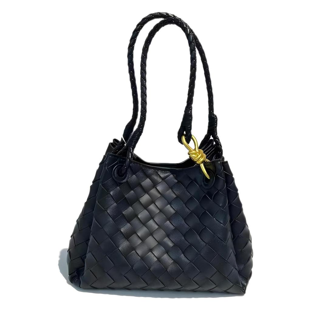 Geantă Coș Împletit din Piele Naturală B 2024 - Capacitate Mare, Stil Shu Qi, Coș de Legume din Piele de Vacă, Femei.