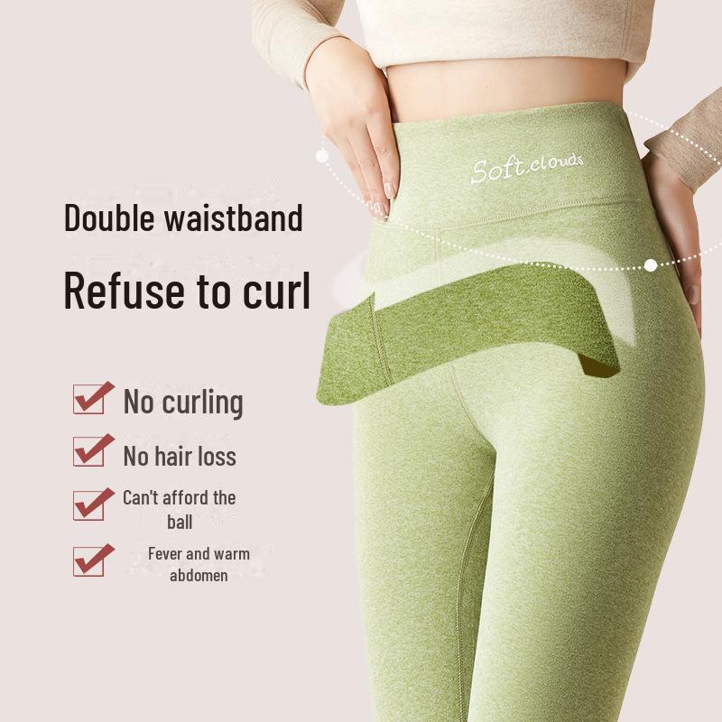 Damen High-Waist Nahtlose Wolle-Seide Leggings: Gebürsteter Deutscher Samt für Herbst- und Winterwärme