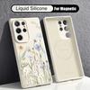 Black Lotus Flowers Print Case For Samsung Galaxy S26 S25 Ultra S24 Plus S23 S22 Ultra Magnetic For Magsafe Liquid Silicone Cover