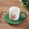 Relief-Körnung Handbemalte Keramiktassen und Untertassen Kreatives Handbemaltes Weihnachtsmann Rentier Kaffeetassen-Set Trink-Feiertagsgeschenke