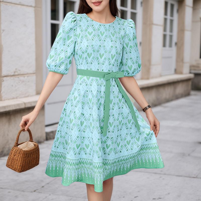 

ZANZEA Women Casual Round Neck Summer Half Sleeve Print Dress 5XL зелёный