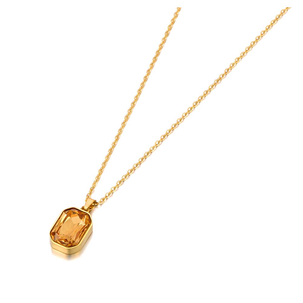 Lokaer Sparkling Stainless Steel Geometric Square Cubic Zirconia Crystal Pendant Necklace Jewelry For Women N23076