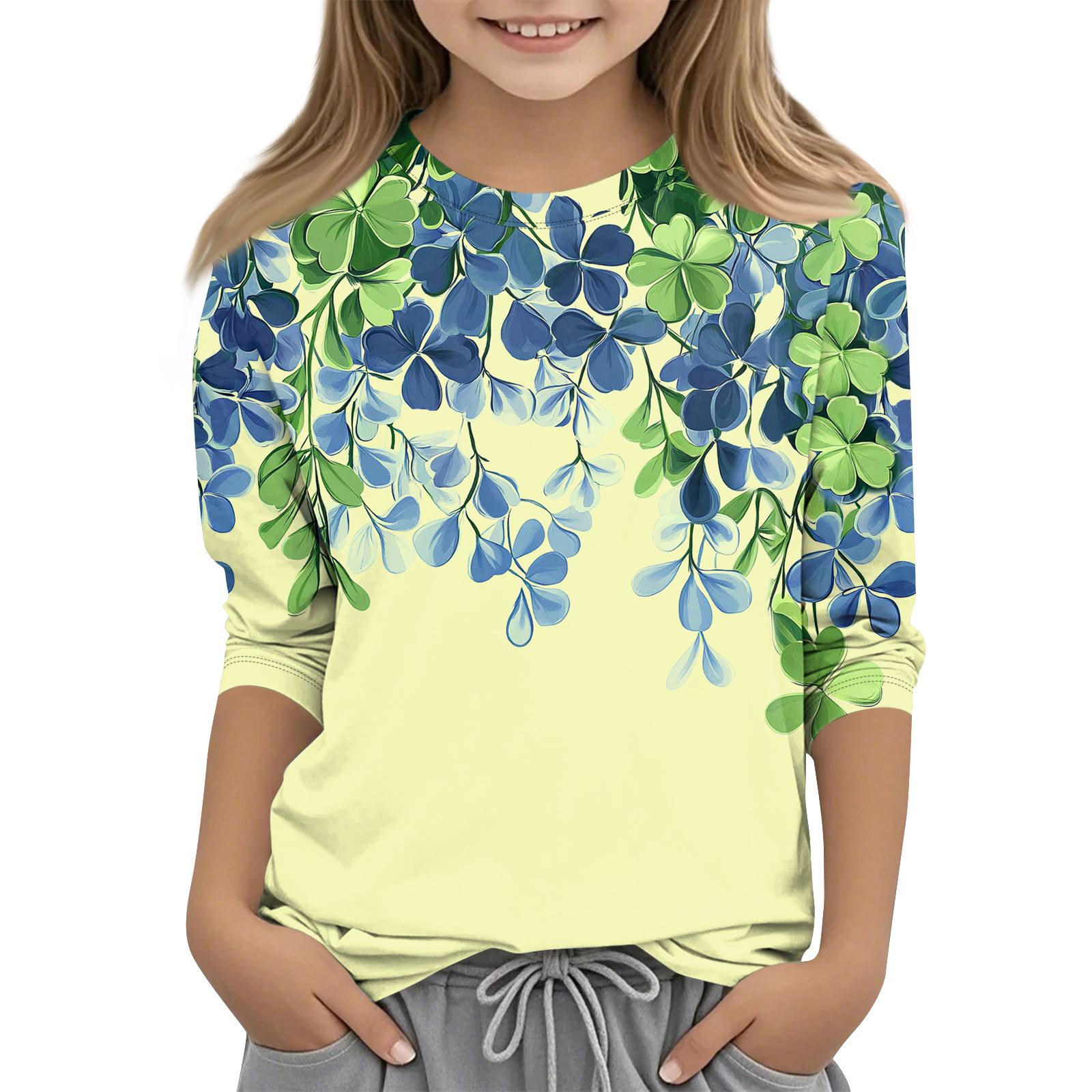 

улица. Топы с принтом ко Дню Святого Патрика для девочек-подростков 4-11 лет, футболки с круглым вырезом и рукавами 3/4, модные топы, футболки для наряда 160 жёлтый