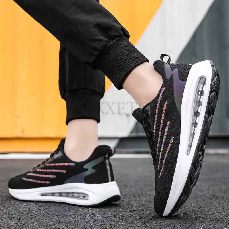 Löparskor med rund tå, mesh, stötdämpning, färgblock, sommar, vardagliga, andningsbara, mångsidiga, lätta sportskor