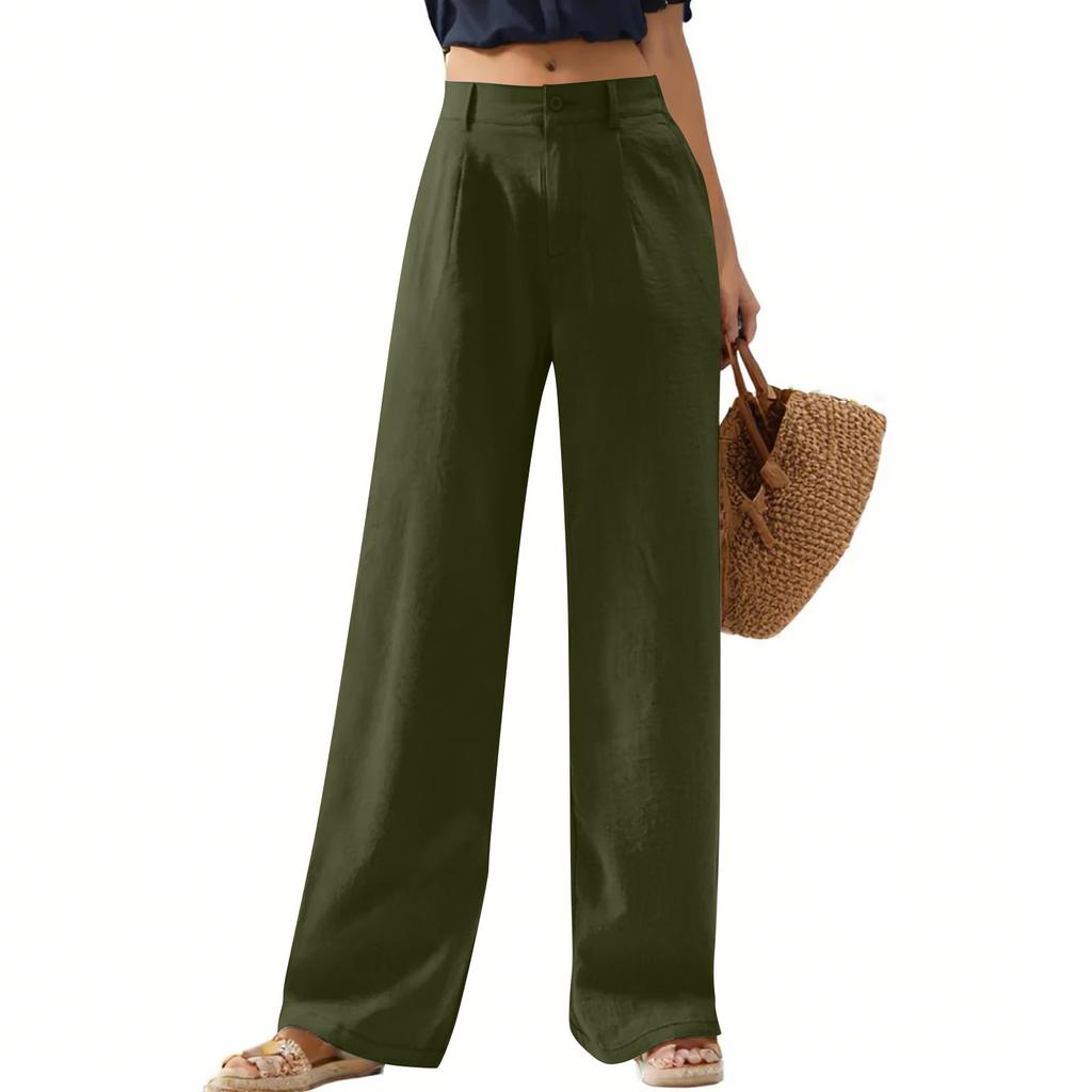 Womens Casual Wide Leg Pants High Waisted Button Down Straight Long Trousers Palazzo Pants