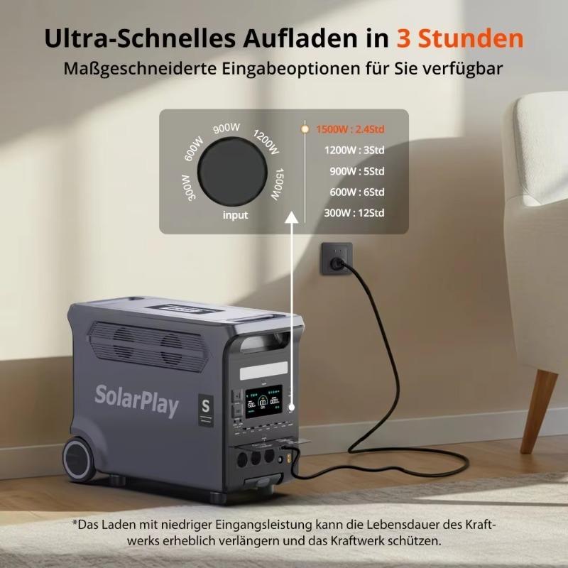 EU SolarPlay Q3600 Portable Power Station 3840Wh LiFePO4 3600W 7200W Peak for Home RV Camping
