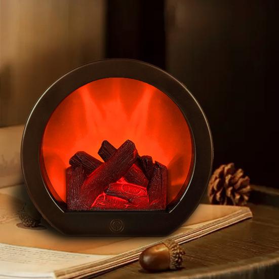 LED Flame Effect Lantern Retro Tabletop Fireplace Decor with Realistic Flickering Light Indoor Outdoor Lantern