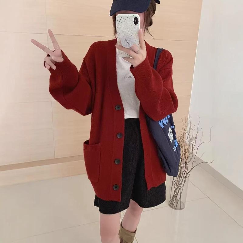 Simple style versatile sweater jacket women's autumn and winter new loose lazy style single-breasted knitted large cardigan women