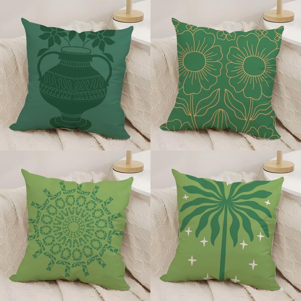 Bohemia Green Classic Cushion Cover Silky Short Plush Double-Sided Printed Pillow Case for Sofa All Seasons Home Decor Gift