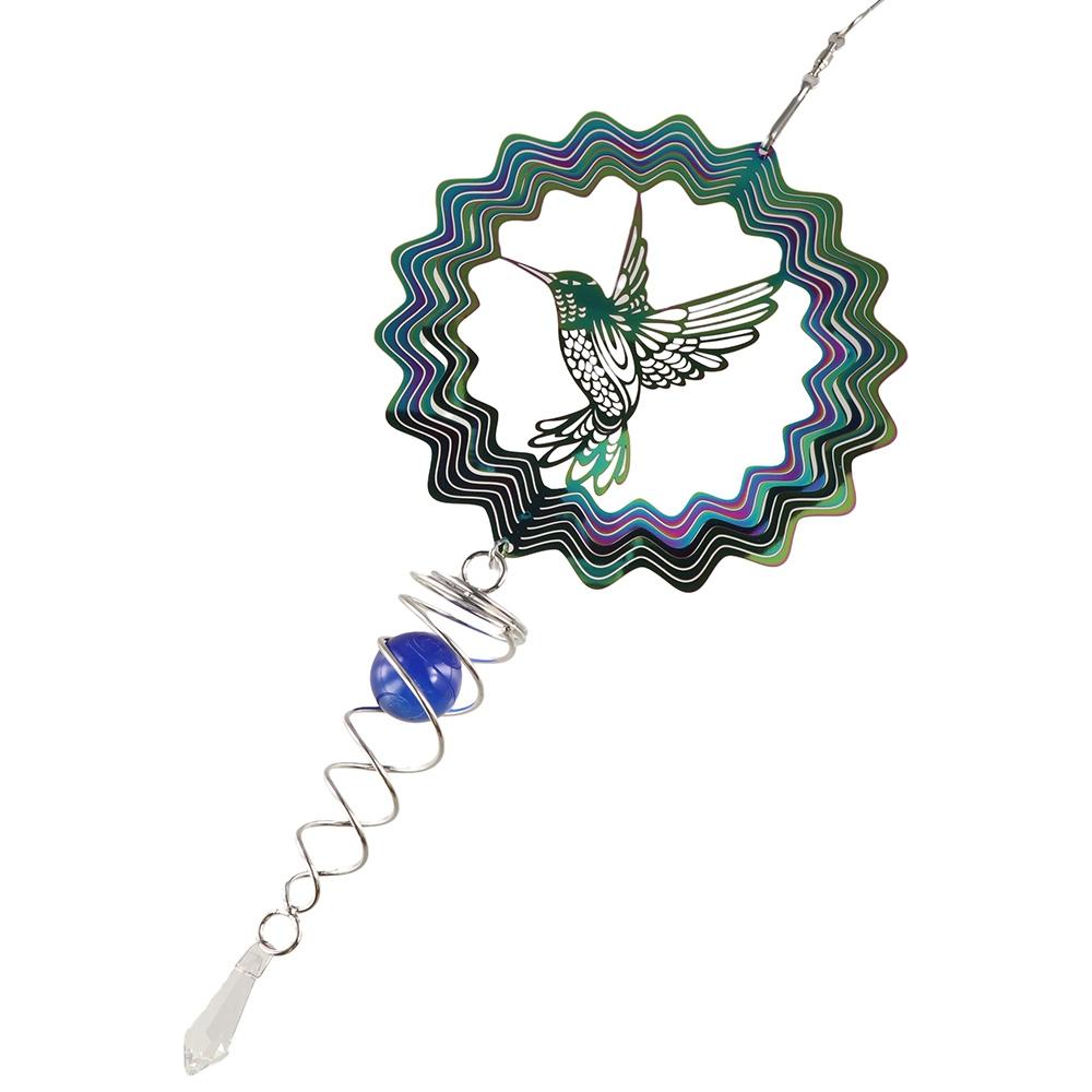 3D Sun Catcher Stainless Steel Metal Stained Glass Pendant Hummingbird Wind Chimes  Outdoor