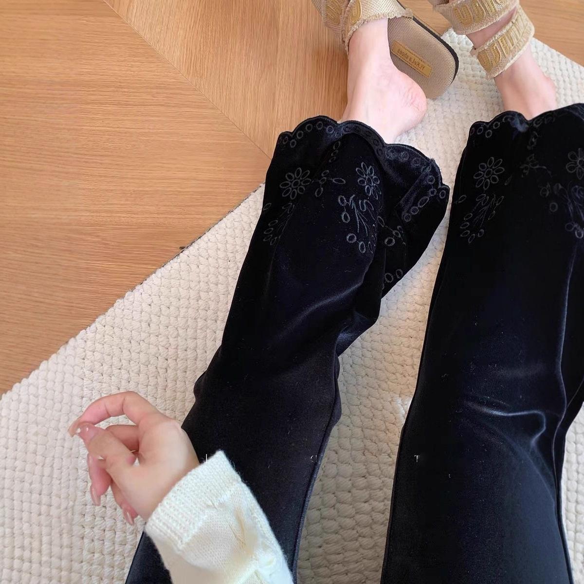 

Women s Black Lace Embroidery Micro-flare Pants - 2025 Early Autumn High-end Fashion for Stylish and Casual Wear S