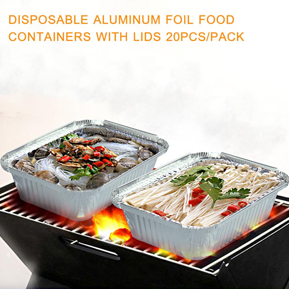 Disposable Aluminum Foil Pan Containers Takeout Pans with Lids for Baking Storing Heating Cooking Grilling Food 20PCS