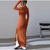 Women's Knit Dress Fall Casual Long Sleeve Lapel Collar Solid Color Bodycon Long Dresses Maxi for Female Going Out Streetwear