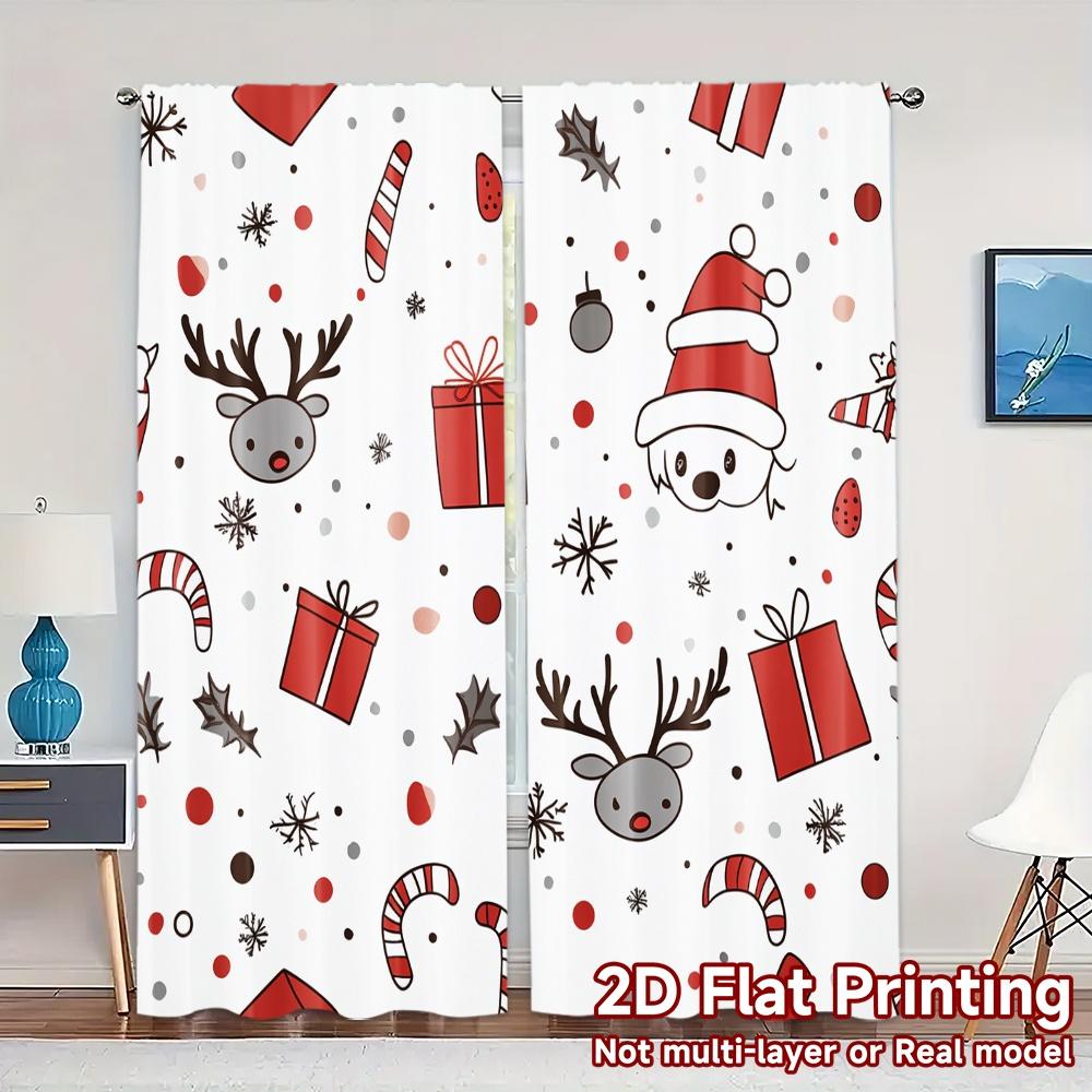

2pcs,Curtains Cute Christmas Rudolph Hat Gift (3) Modern Modern Curtains Durable Polyester Curtains Versatile All Use for 52.50×116.00 CM 2pcs