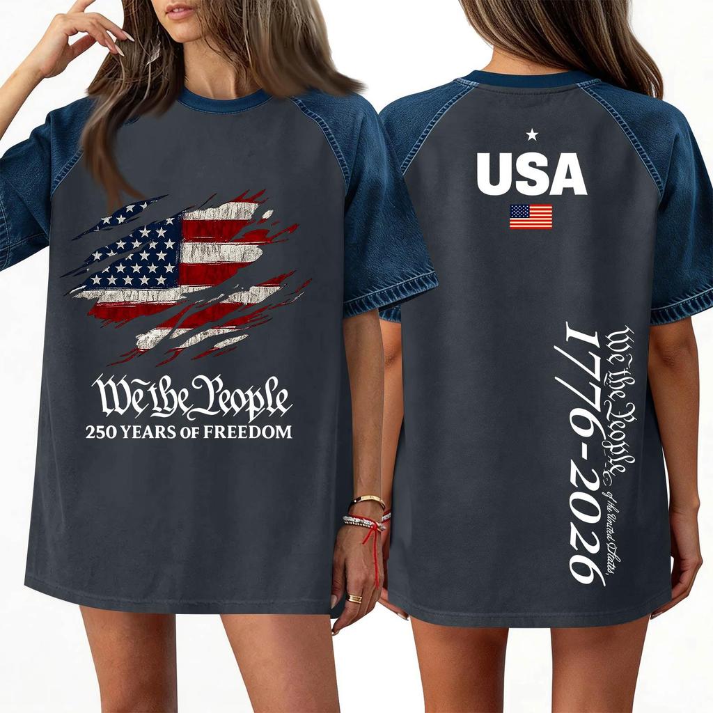 Women's Denim Patchwork Top, Casual Short-sleeved Comfortable T-shirt, Fashionable For Spring And Summer.