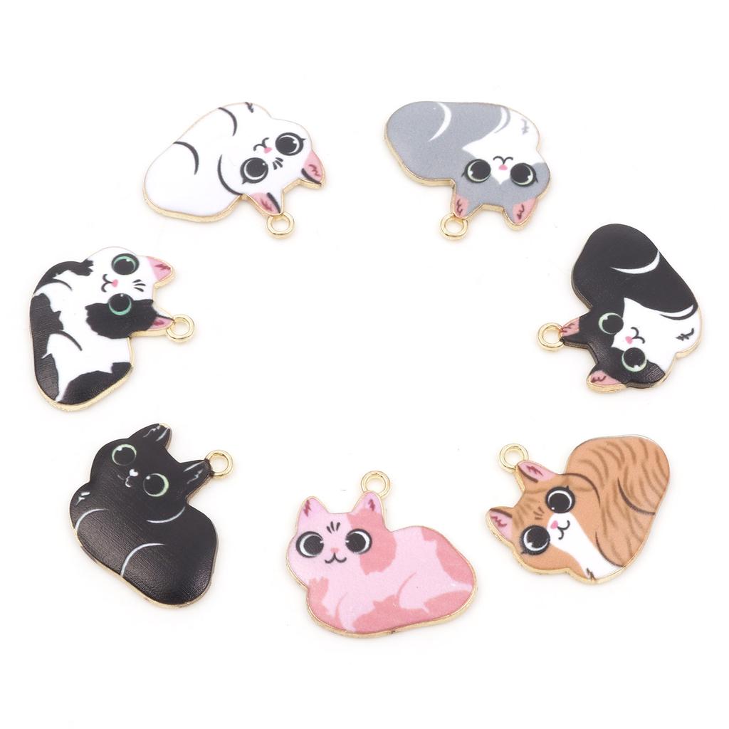 10 PCs Cartoon Enamel Cat Animal Charms Cute Gold Color Metal Pendants for DIY Necklace Bracelets Jewelry Making 23mm x 22mm