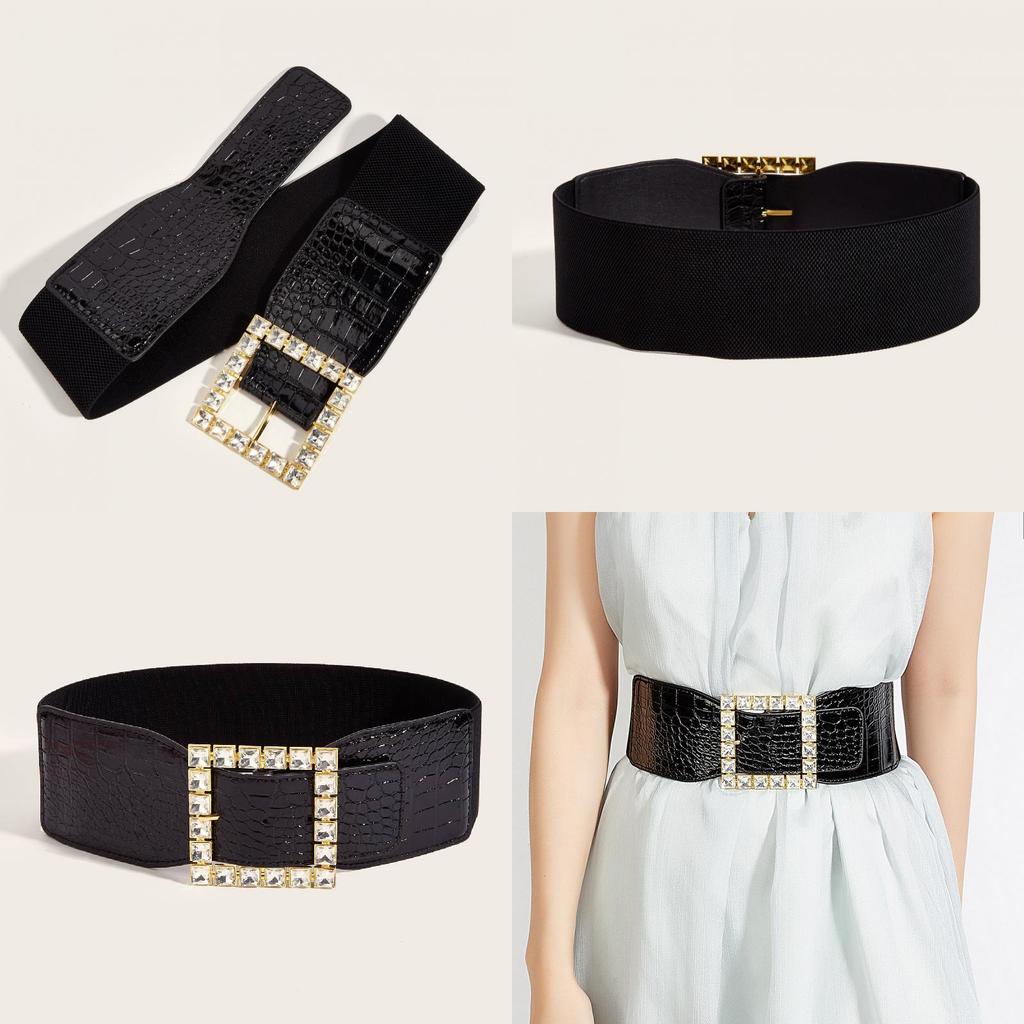 Winter Leather Wide Belt With Diamond Pattern Buckle For Women Dress And Belt Fashion