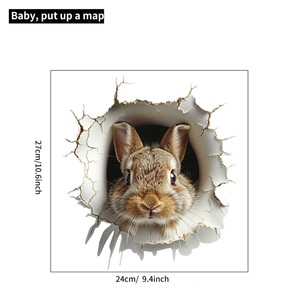 3D Peeking Bunny Toilet Stickers, Cute Breaking Wall Rabbit Waterproof Removable Self-Adhesive