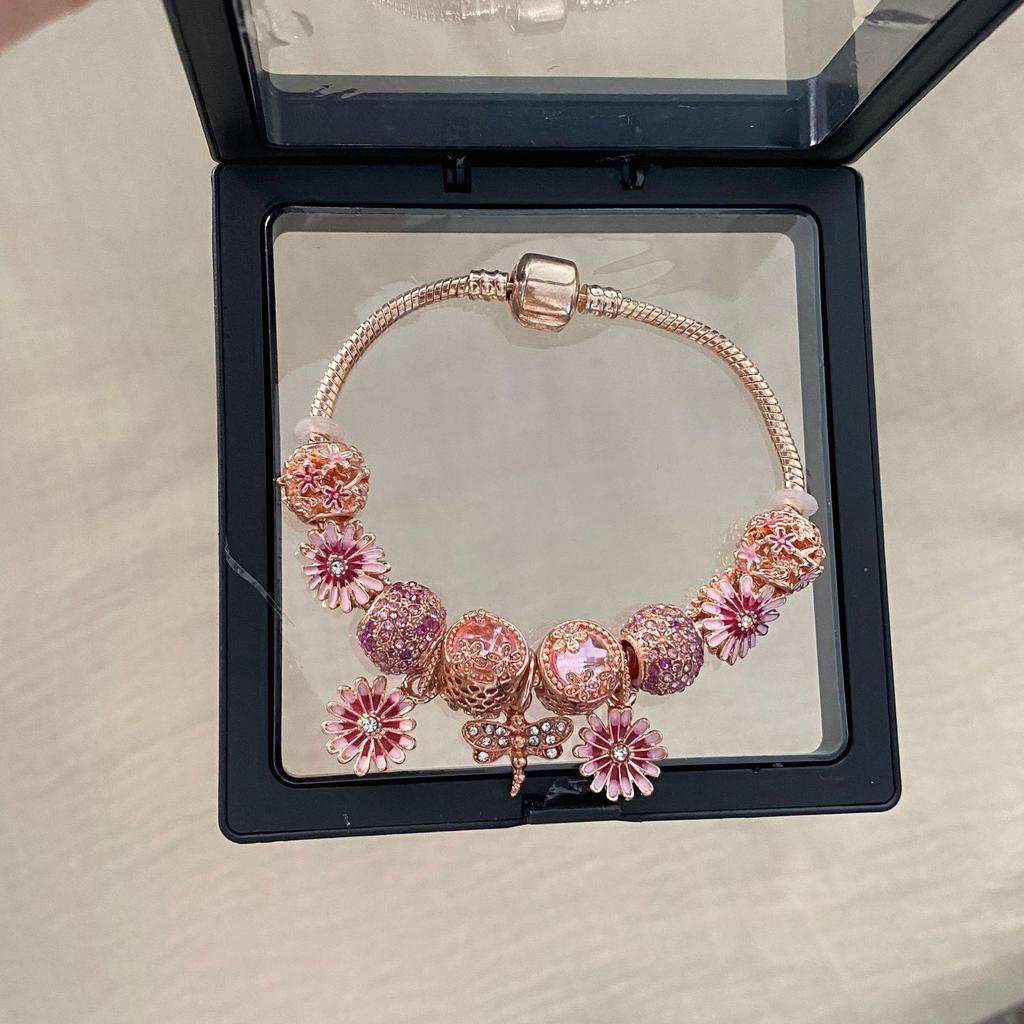 Romantic Panjia Daisy & Dragonfly Bracelet - DIY Beaded Rose Design, Perfect Gift for Girlfriend