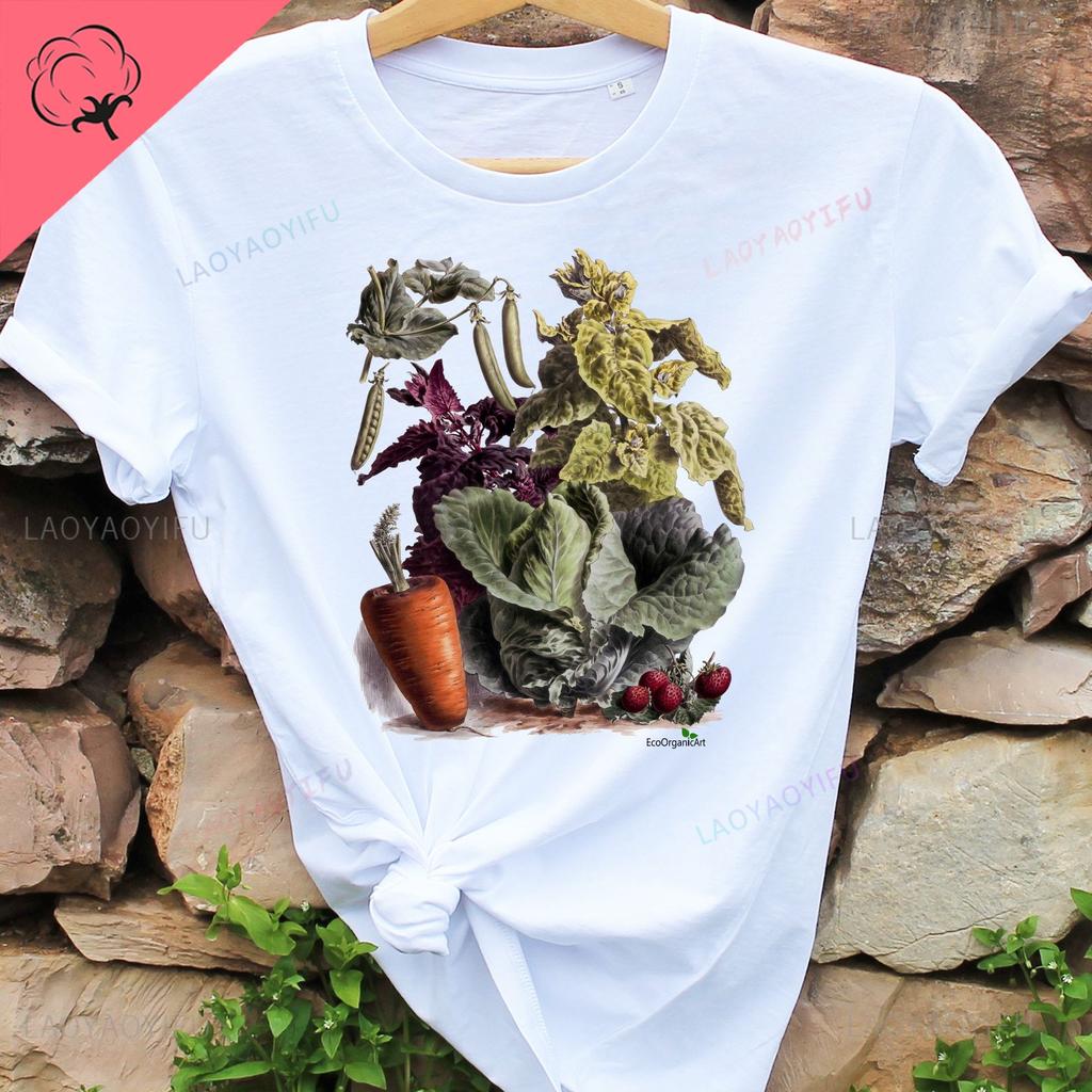Vintage Vegetable Garden Tshirt Organic CottageCore T Shirt Boho Graphic Foodie Gardener Vegetarian Gift Harajuku Women Clothes