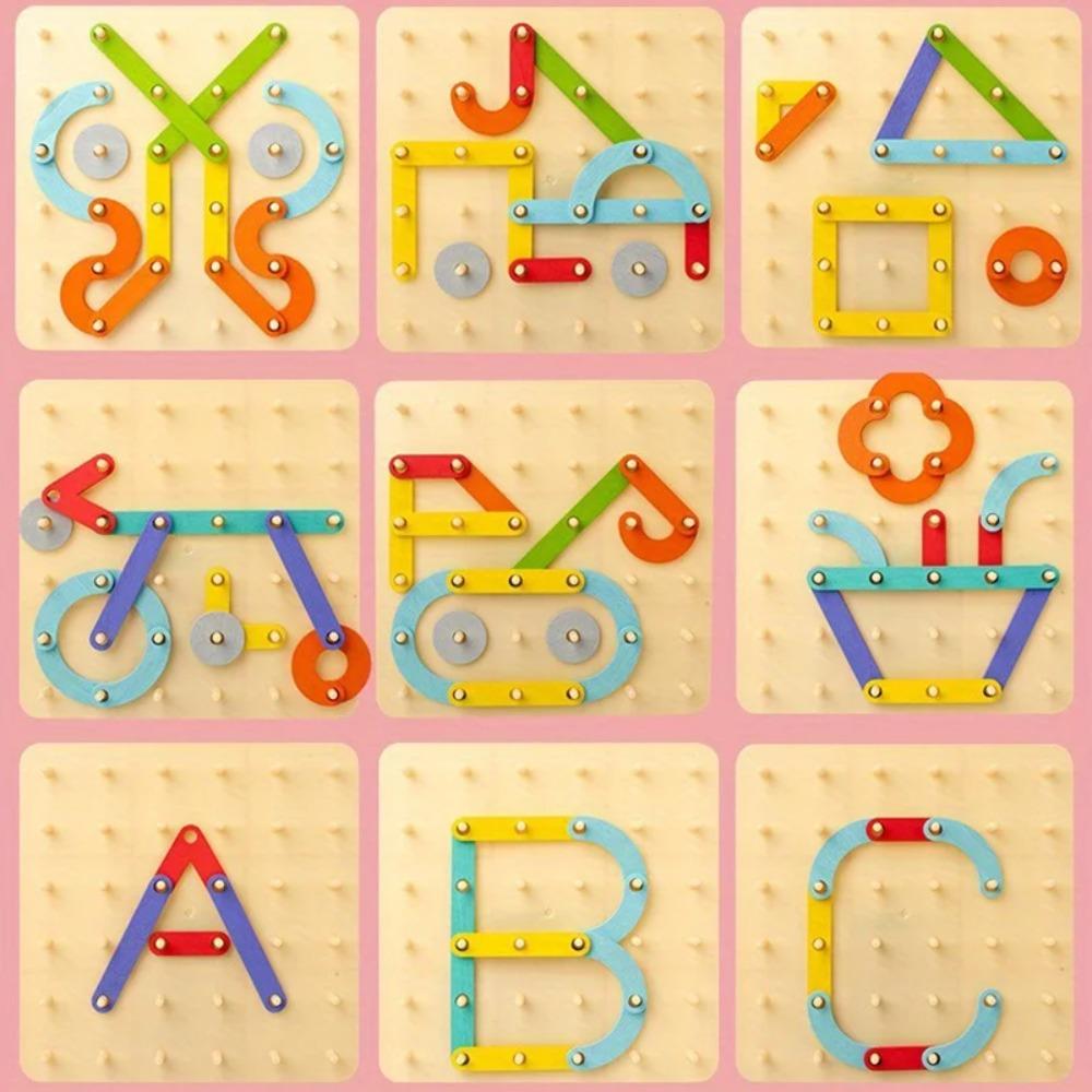 1 Box Children Wooden Geoboard Toys Nail Board Geometric Column Set Construction Puzzle Geometric Pegboard Montessori Sensory To