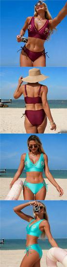 Women's Hollow Split Swimsuit Bikini - Solid Color, Sexy European and American Style