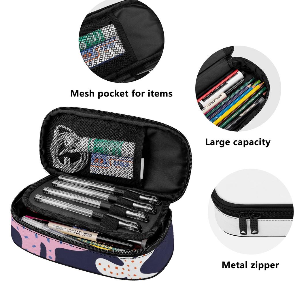 Pen Case Practical Durable 300D Polyester Zipper Closure with Main Compartment Mesh Pocket and Pen Slots for Classroom Use