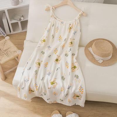 Girls' Summer 2024 Pure Cotton Gauze Nightdress - Sweet Cotton Yarn Style Medium-Length Sling Pajamas