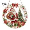Round Acrylic Base Craft Christmas Faux Diamond Art Ornament Kit, Santa Angel Sun Catcher DIY Claus Crafting Project Board, 3D Bead Kit for
