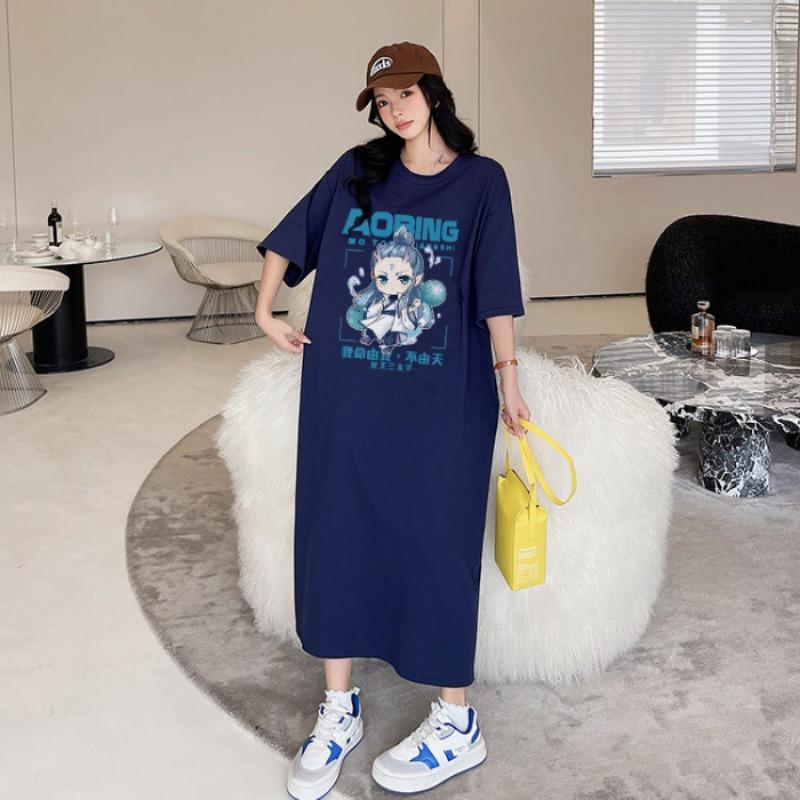 T-shirt Women's Short Sleeves Loose Over The Knee Plus Size Dress Summer Dress