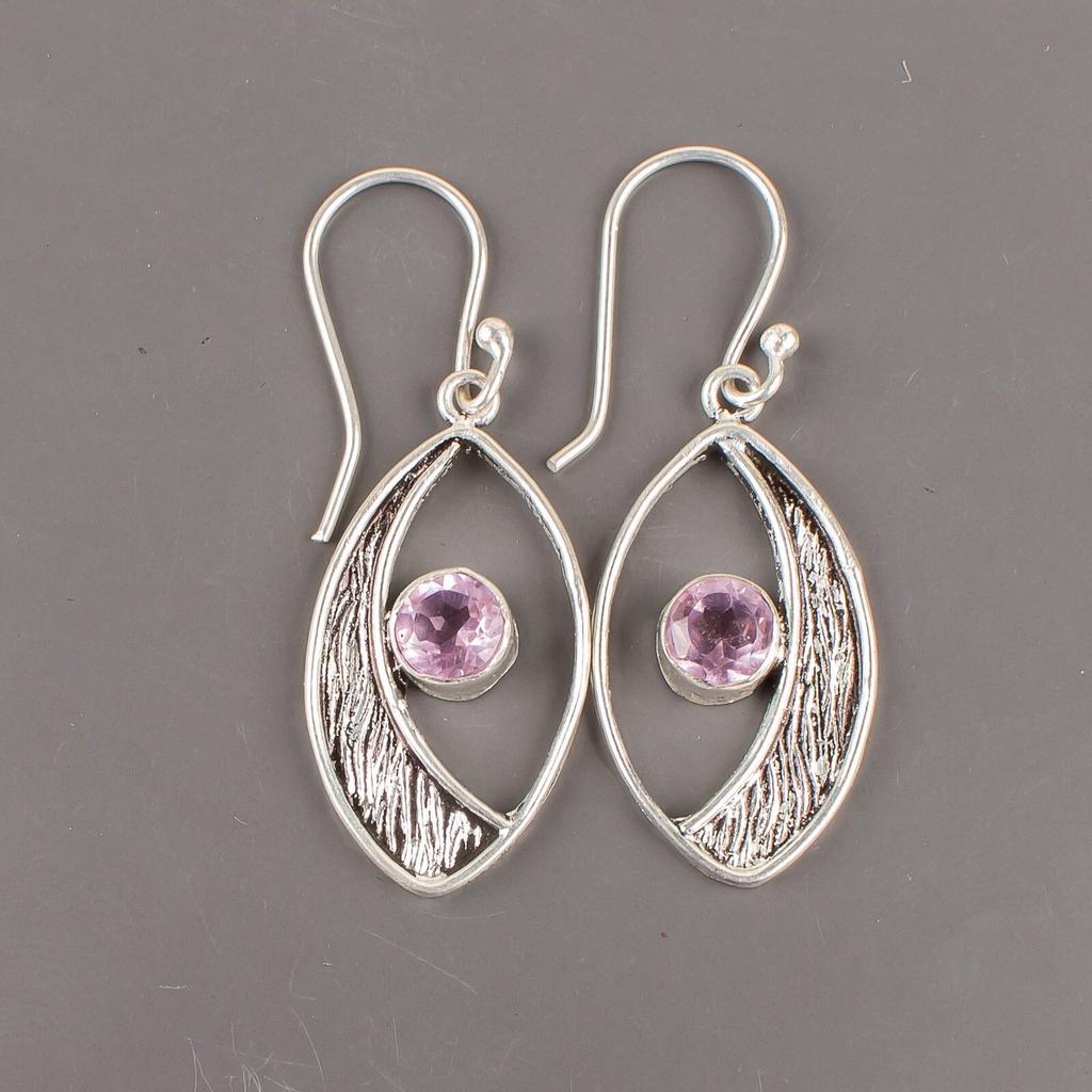 Morganite Gemstone 925 Sterling Silver Jewelry Handcrafted Dangle Earrings 1.60" EE-61-12
