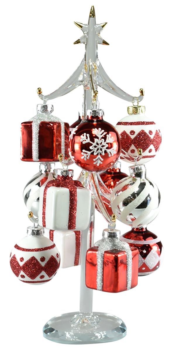 

Fourcart Cute Glass Christmas Tree Ornament Ball Tree Red Set, Gift,