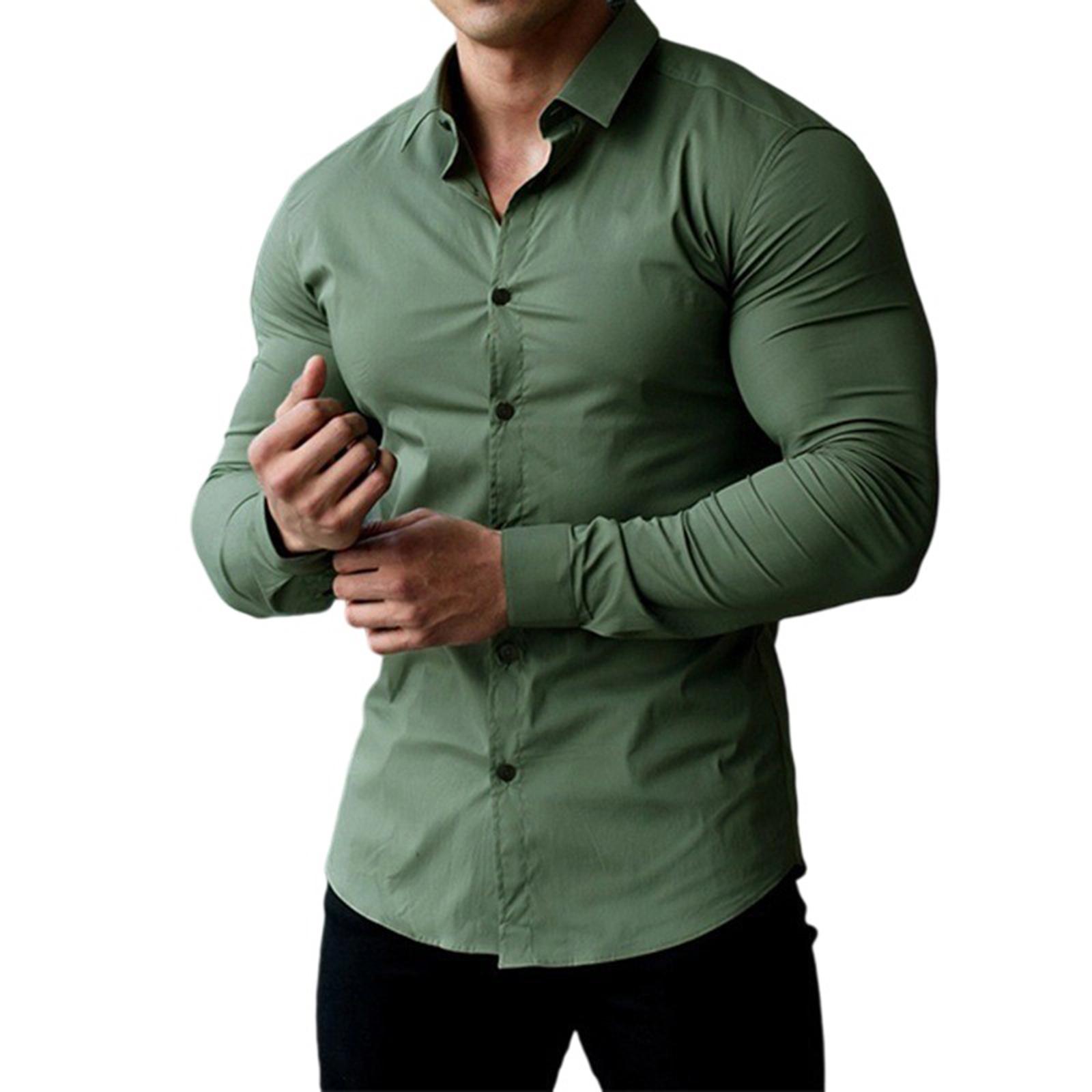 

Men s Sports Fitness Business Leisure Flip Collar Long Sleeves Shirt XL