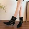 Cow Suede Mid-calf Modern Boots Square Heel Mid Heel 2025 Fashion Ladies Shoes Pointed Toe Solid Rivet Ethnic Women's Boots