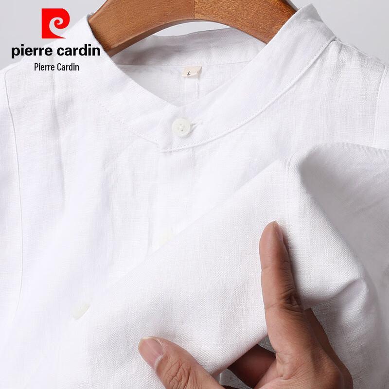 Pierre Cardin Men's 100% Linen Chinese Style Stand-Collar Short-Sleeve Shirt