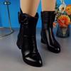 Shoes for Women Fashion Boots Winter Pointed Toe Mid-Calf Boots Plush Warm Bowknot Zipper Boots Women High Heel Motorcycle Boot