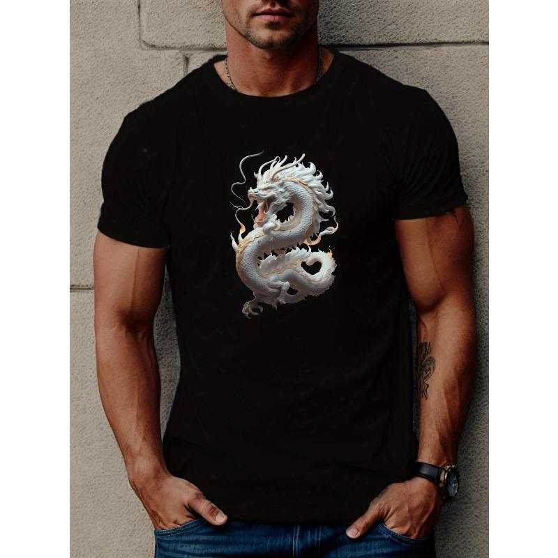 

European sizes Dragon Print T Shirt, Tees For Men, Casual Short Sleeve T-shirt For Summer 4XL чорний