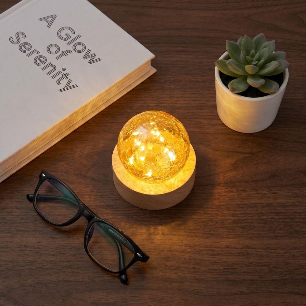 LED Wood Stand Glass Ball Shiny Crystal Ball Night Lamp Luminous Crystal Ornaments Xmas Gift