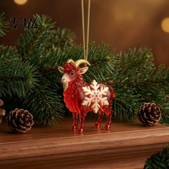 Decorative Acrylic Ornaments Goat Christmas Car Hanging Ornament, 2D Pendant with Festive Holiday String, Cute Animal Decor for Rearview Mirror, Party