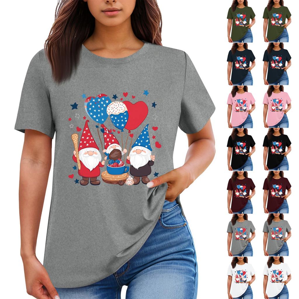 Dámské ležérní tričko s krátkým rukávem a potiskem ke Dni nezávislosti s kulatým výstřihem