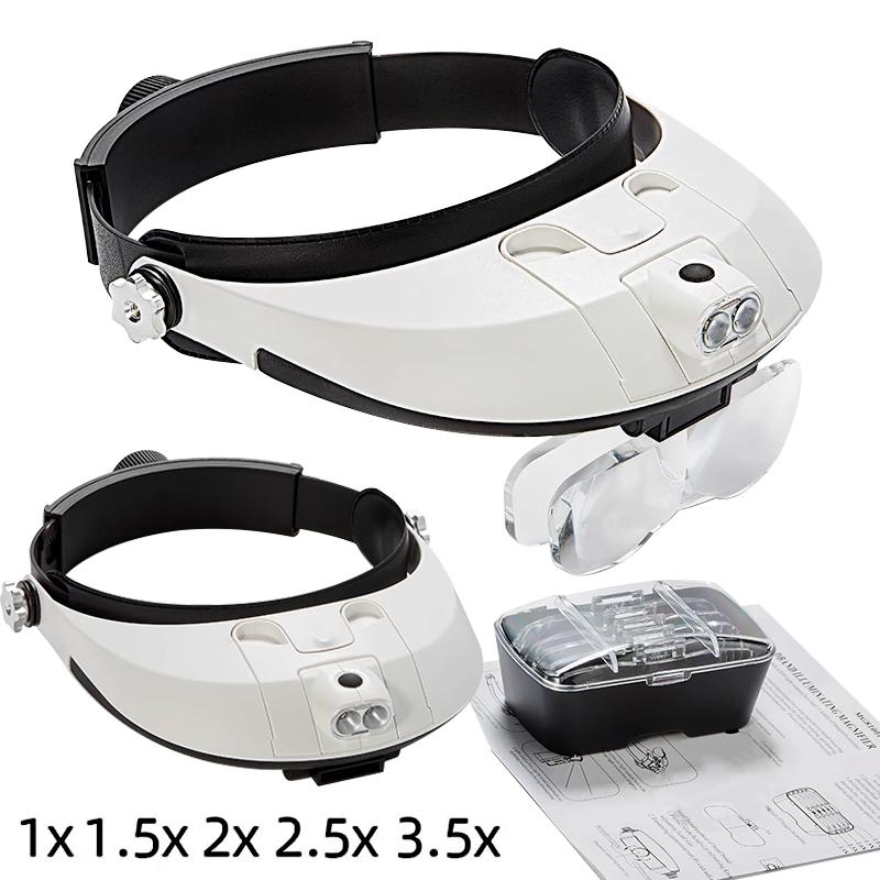 

Head-mounted Magnifying Glass With Led Light 5 Interchangeable Lenses Hands-free Magnifier For Maintenance Reading Repair Work Tool білий