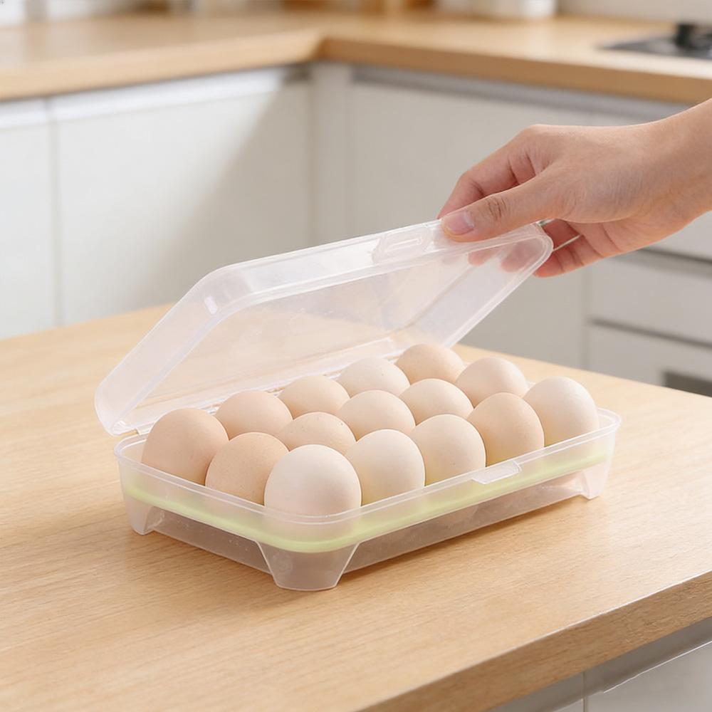 15 Egg Slots Refrigerator Storage Container Clear Plastic Egg Holder Food Preservation Box Home Kitchen